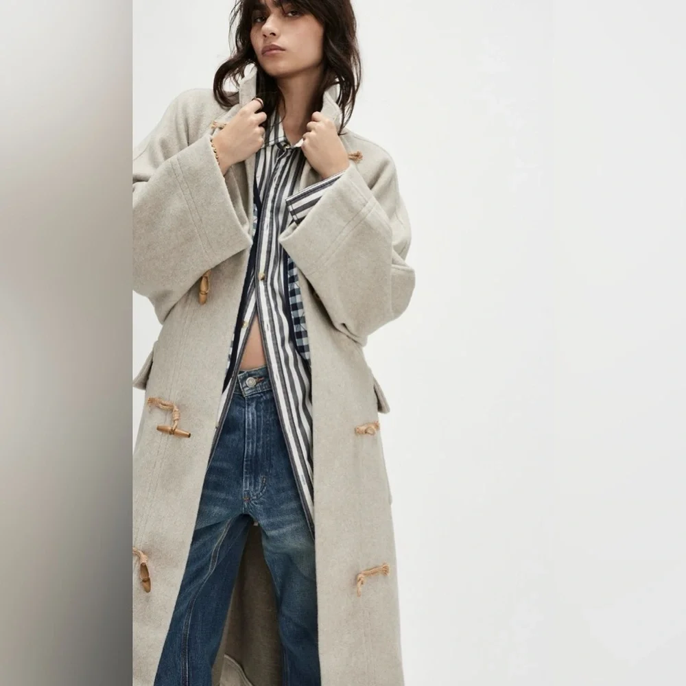 NWT Free People Alma Duffle Coat XS Heathered Coffee Grey Classic Oversized